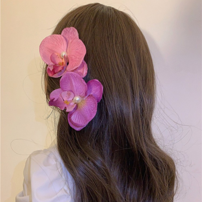 Boog Bloem Phalaenopsis Parel Haar Clip Bloem Haarspeld Orchidee Vlinder Haren Clip Haaraccessoires Haar Styling Tools