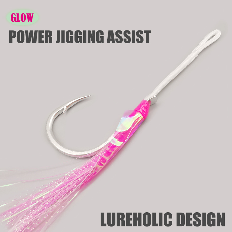 5-PJ POWER JIGGING SINGLE ASSIST FORCIONAR CÓCHO DE PESCADO DE MAR CUMPLE DE TUNA CON TINSEL BRILLO