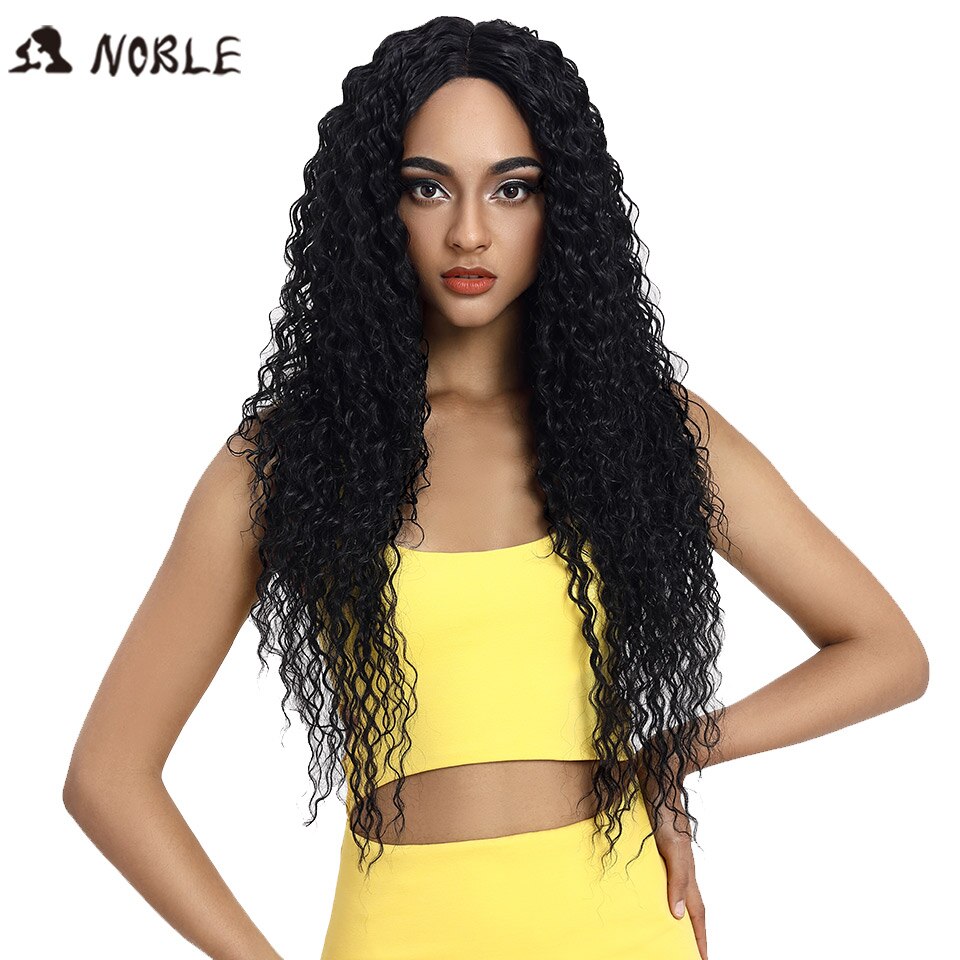 Noble Synthetic Lace Wig Long Wavy Hair 30 Inch Ombre Blonde Wigs For Black Women Blonde Wig Hair Synthetic Lace Wig: 1B