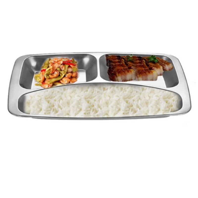 1pc Stainless Steel Divided Dinner Tray Lunch Container Food Plate for School Canteen 3/4 Section WJ901