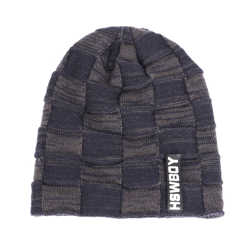 Brand HSWBOY Knit Beanie Hat Winter Striped Plaid Plus Velvet Thicken Hedging Cap Warm Man Male Bone Skullies