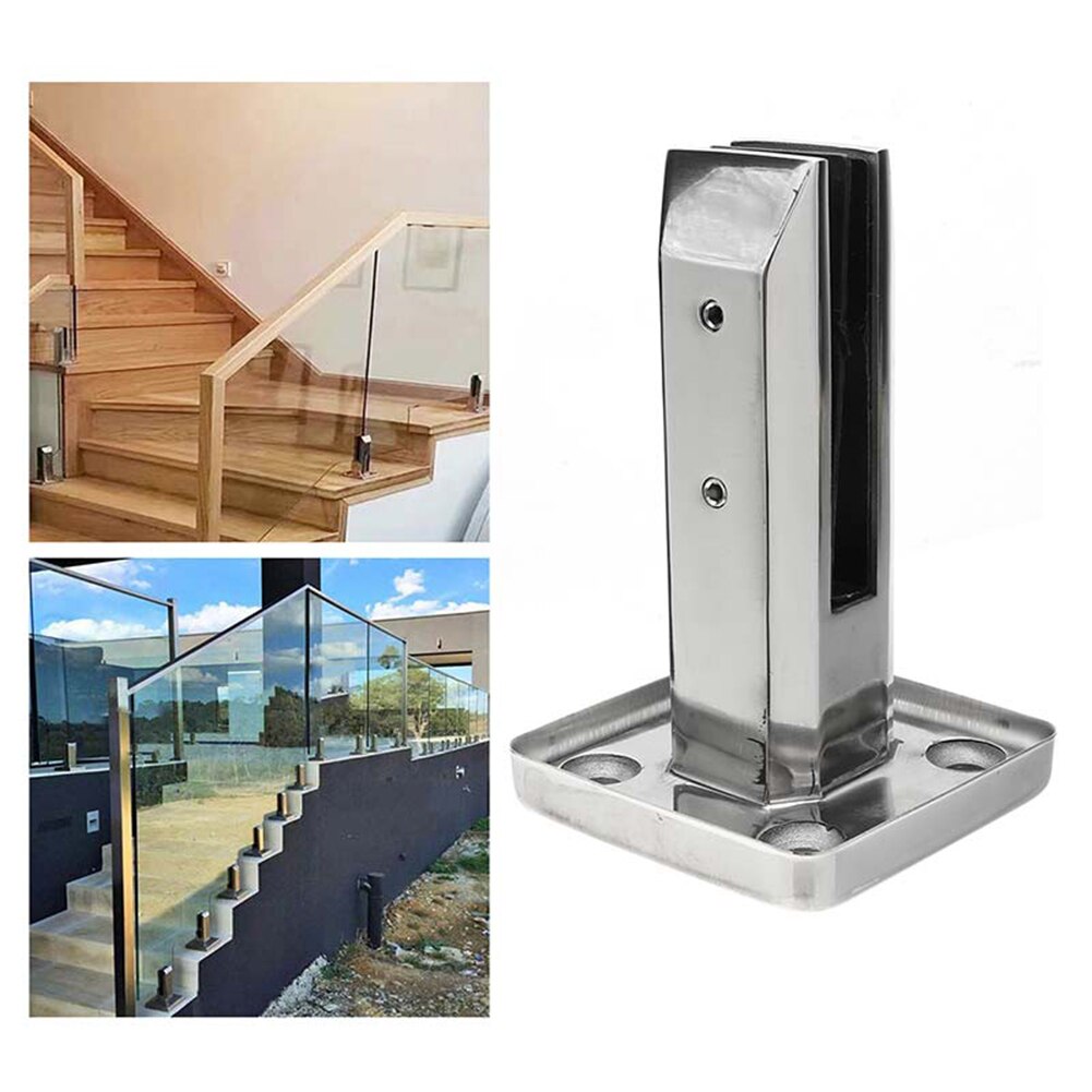 304 roestvrijstalen glashouders, 4 stuks, klemhouders, glasklem voor 8-12 mm dik glas en acrylglas, verstelbare glashouder, platte achterkant voor balustrade, trapleuning