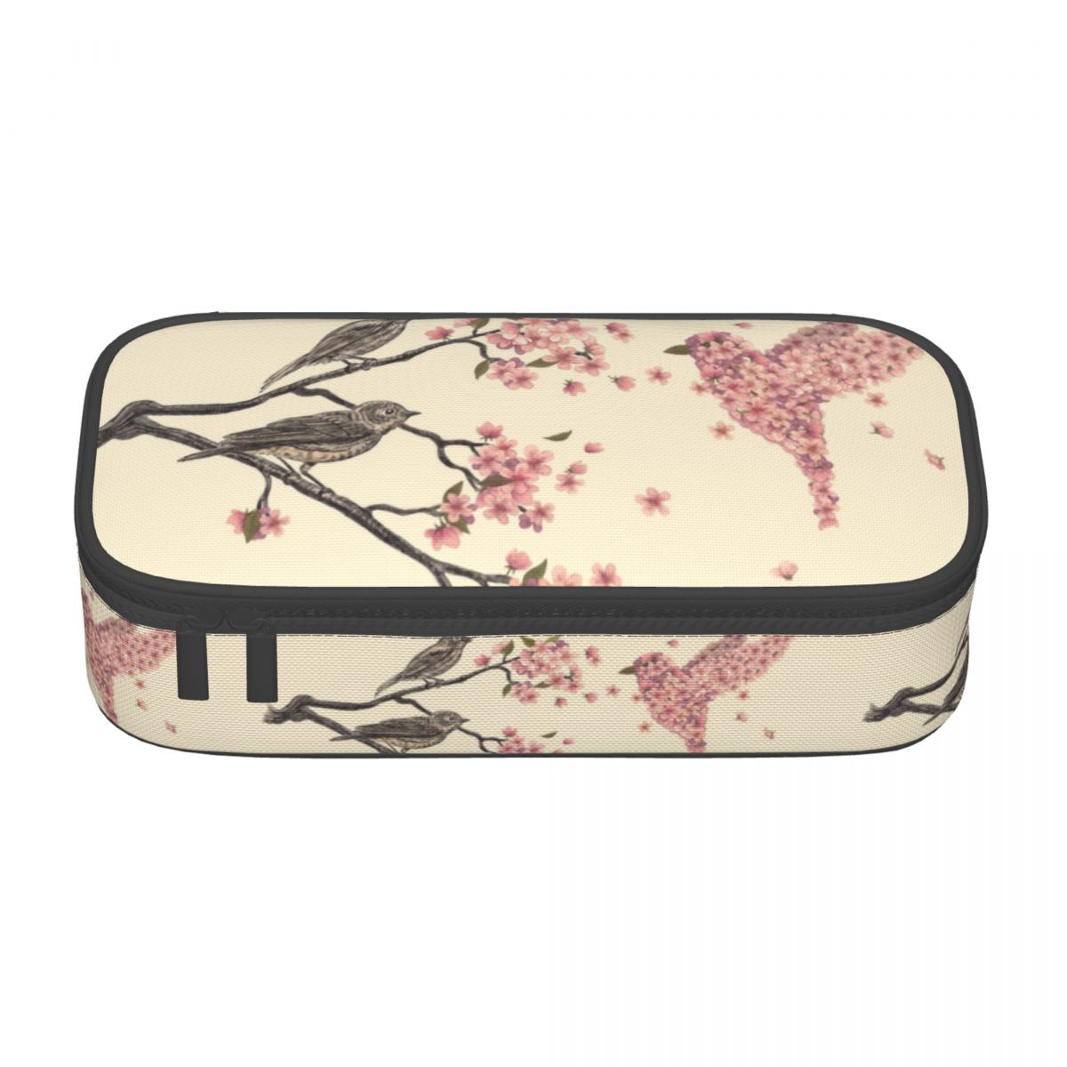 Custom Kawaii Pink Floral Cherry Blossom Pencil Case for Girls Boys Large Capacity Japanese Sakura Flower Pencil Box Stationery: Blue