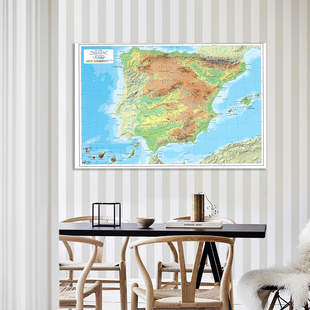 150*100 cm Map of The Spain Topographic (In Spanish) Non-woven Canvas Painting Wall Art Poster School Supplies Home Decoration