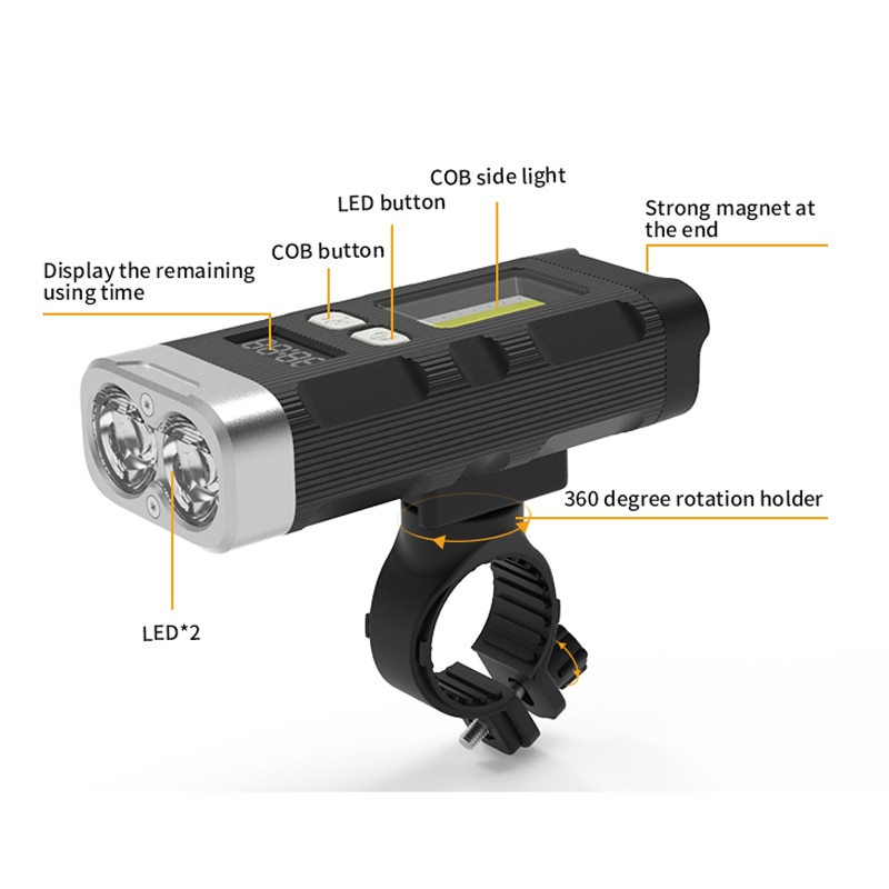 5000LM Fahrrad Licht 2x L2 LED Fahrrad Licht USB Aufladbare 5200mAh Batterie Radfahren Magnet Taschenlampe Mit Led-bildschirm lampe