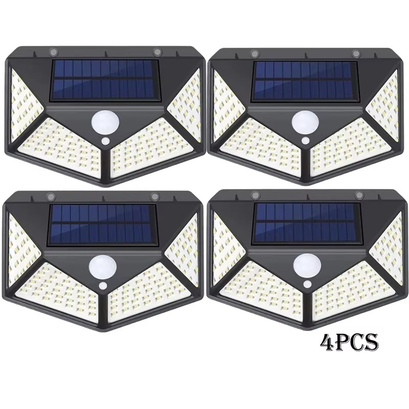 Applique Murale Solaire à 100 LED, 4 Côtés, avec Détecteur de Mouvement, Imperméable, pour Jardin, Cour Extérieure, 1 à 12 Pièces