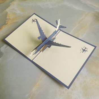 Handmade Paper cut 3D stereoscopic aircraft Greeting card Folding type Unique Chinese Ethnic Crafts cards: Blue