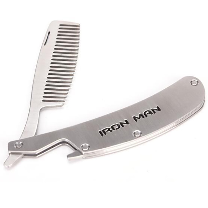 Peine plegable de acero inoxidable para hombre, herramienta para el cuidado de la barba, práctico y de uso