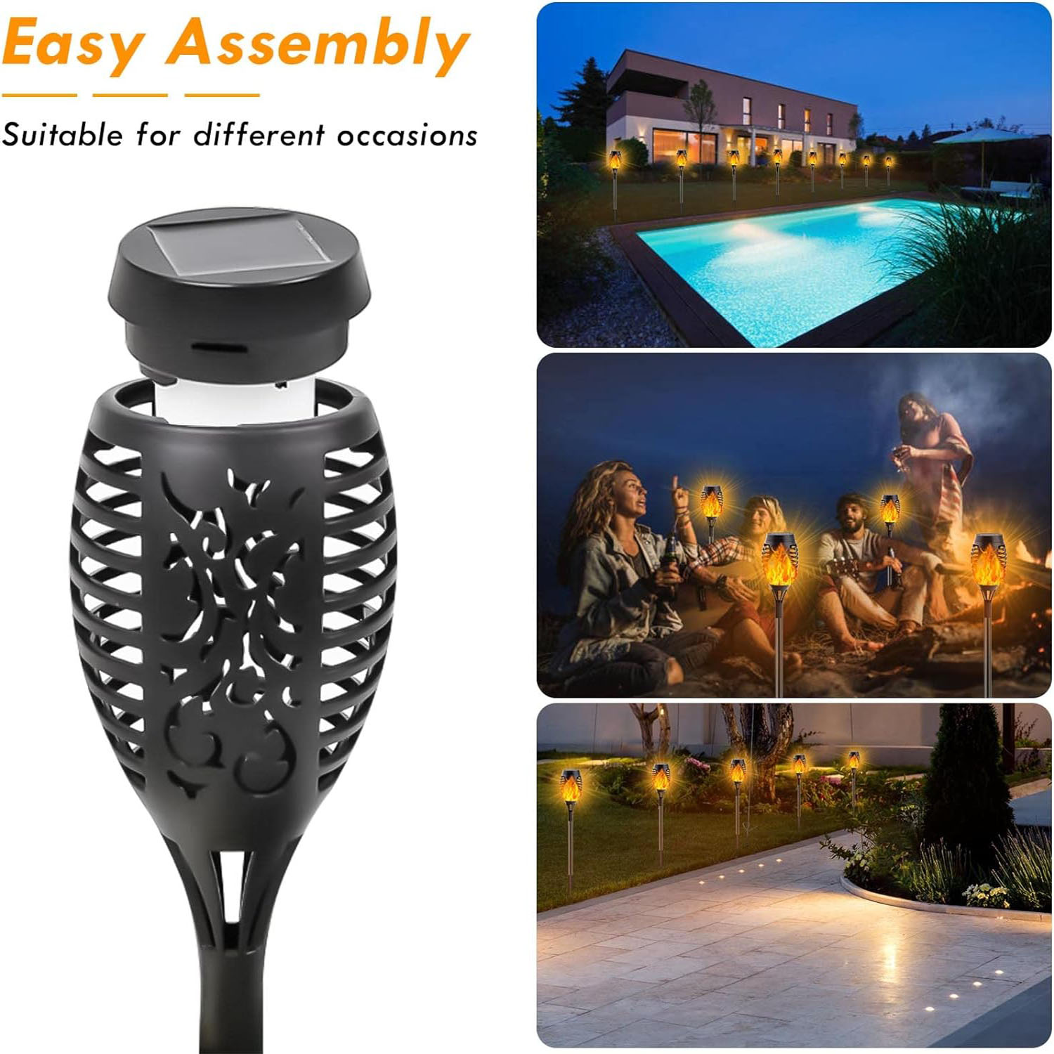 12Pcs Solar Flame Torch Lights Optional Flickering Light Waterproof Garden Decoration Outdoor Lawn Path Yard Lamps