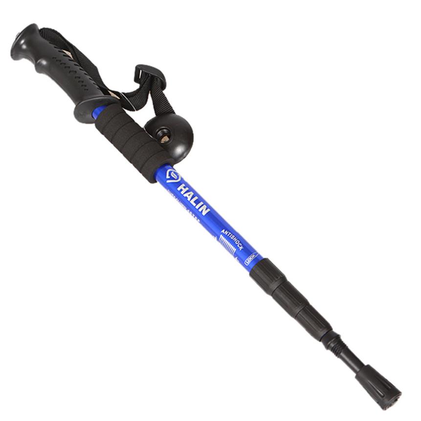 Hiking Pole Trekking Sticks Four straight grips uphill Handle Cane Basto De Caminhada Wandelstok Opvouwbare Bastones nto: Blue