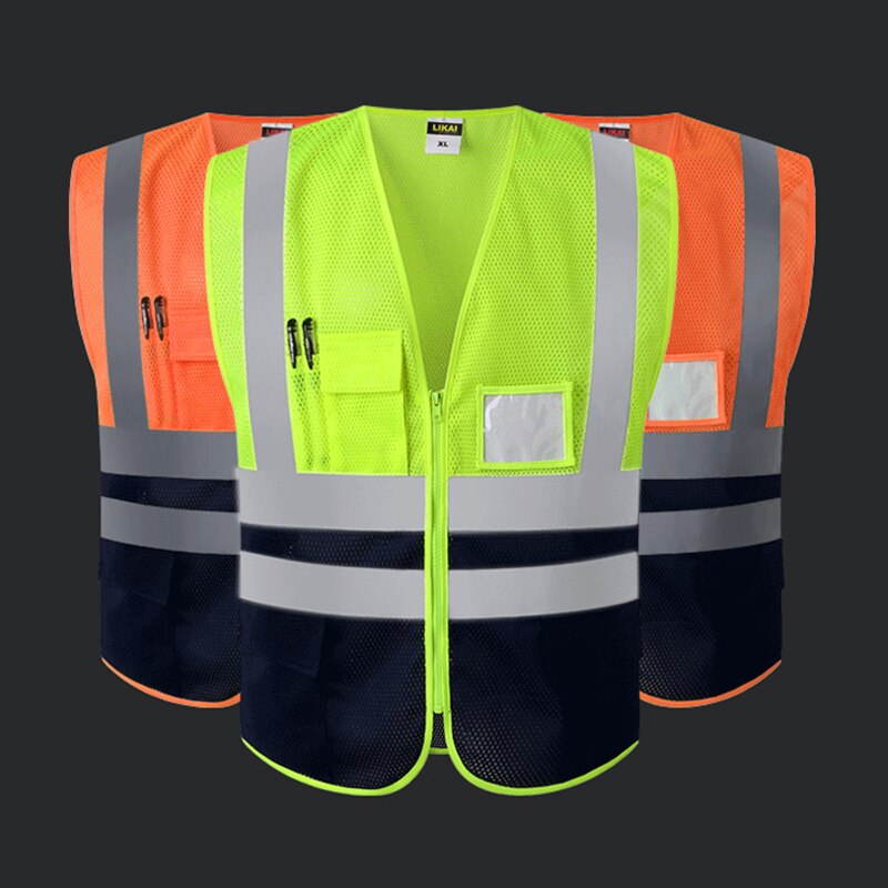 Coletes refletores de malha com bolsos, visibilidade de trabalho, logotipo da empresa de construção p