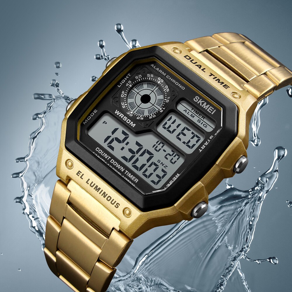 SKMEI Mannen Luxe Sport Horloges Count Down Waterdicht Horloge Staal Digitale Polshorloges Mannelijke Klok Relogio Masculino 1335