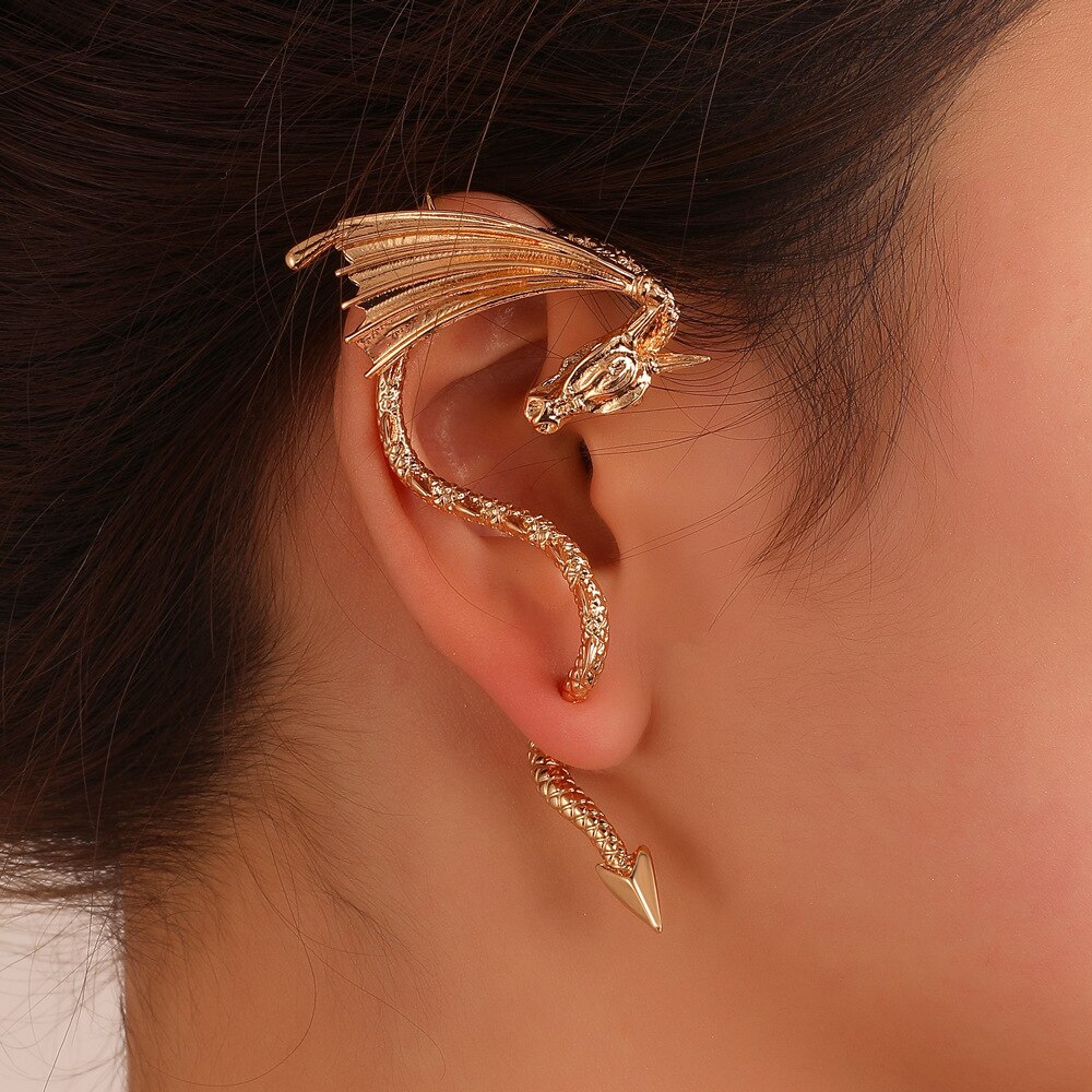 1pc vintage flue drage clip øreringe til kvinder punk guld farve piercing øre manchet hængende ørering trend fest smykker 2022