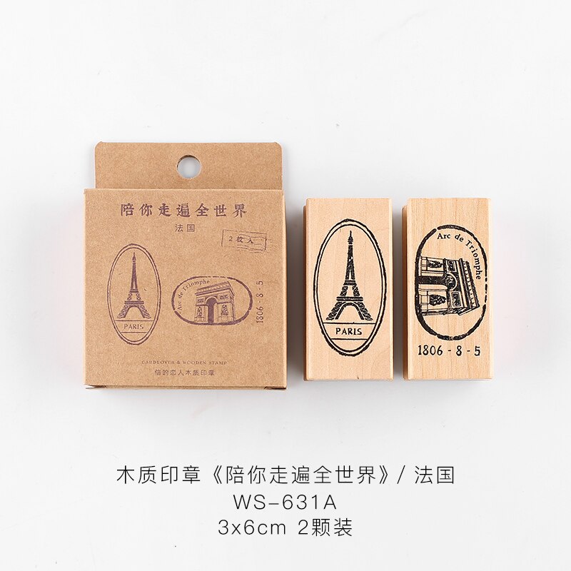 Tampons de voyage Vintage, tampons de voyage dans le monde, tampons en caoutchouc, tampons en bois, tampons standard, pour papeterie scrapbooking, DIY bricolage, 2 pièces/ensemble: 3
