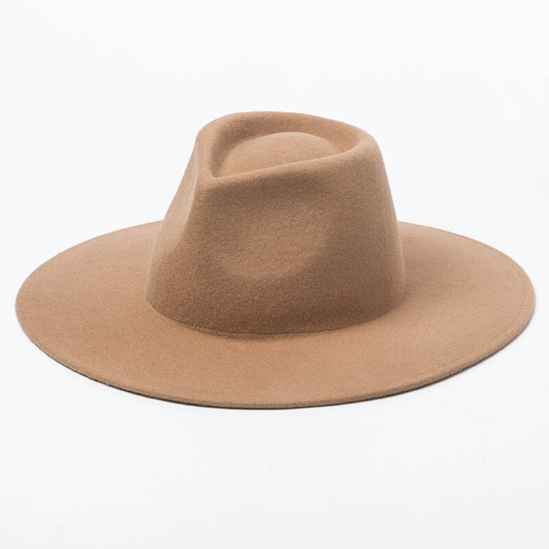 Classical Wide Brim Porkpie Fedora Hat Camel Black 100% Wool Hats Men Women Crushable Winter Hat Derby Wedding Church Jazz Hats: camel without band