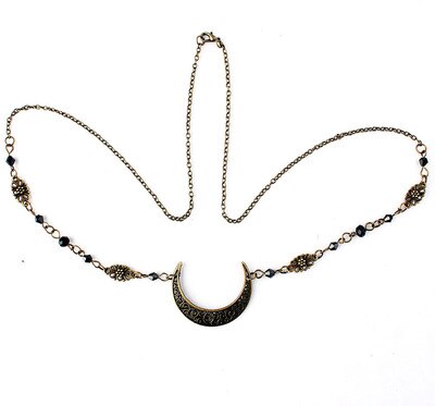 Acessórios de cabeça de padrão de lua vazada, estilo gótico retrô, gota, corrente de cristal, conta de cabeça para meninas, imperdível: VGH008-1