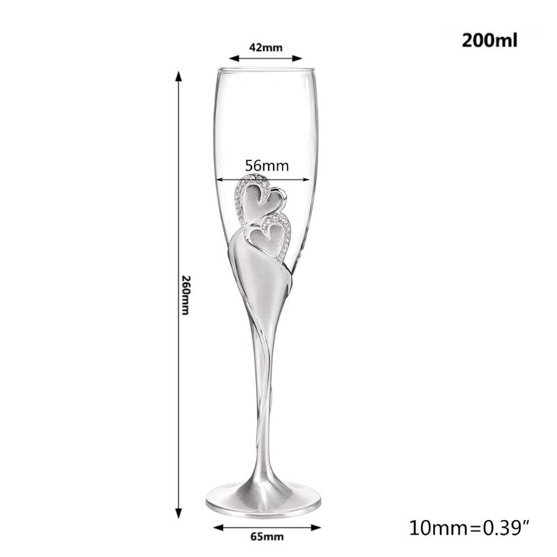 Champagneglazen voor bruiloften, zilveren hartjes, set  of 2 b0kb