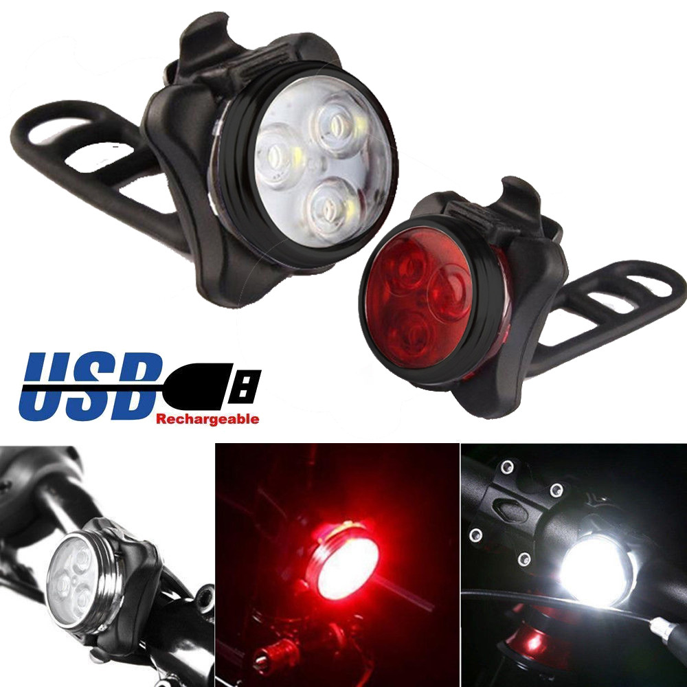 Bright Cycling Bicycle Bike 3 Led Head Front Light 4 Modes Usb Rechargeable Tail Clip Light Lamp Waterproof #20