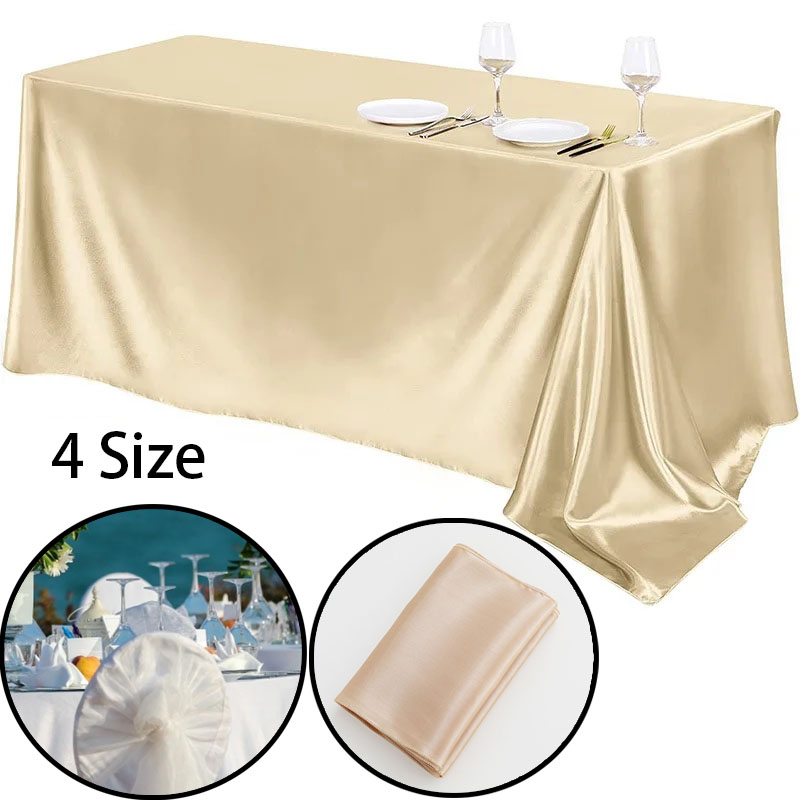 145X275 Bruiloft Tafelkleed Rechthoekig Satijnen Tafelkleed Zwart Overlay Cover Champagne Tafelkleed Feest Diner Decorati
