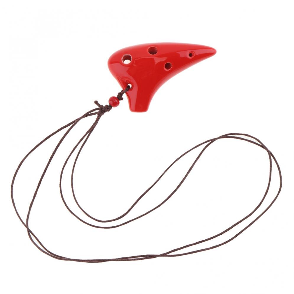 Mini collar de Alto ToneC de 6 agujeros, instrumento de flauta de cerámica Ocarina con cuerda para colgar, 4 colores opcionales: Rojo
