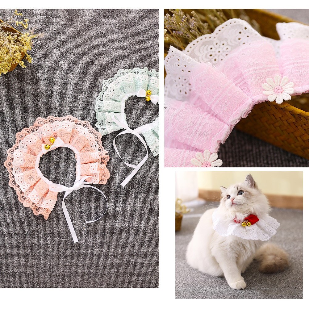 Collier cloche en dentelle pour chat, chaton fleur, nœud, ficelle, sangle de cou, fourniture pour animaux de compagnie, dentelle/fleur, décor de cou avec cloche