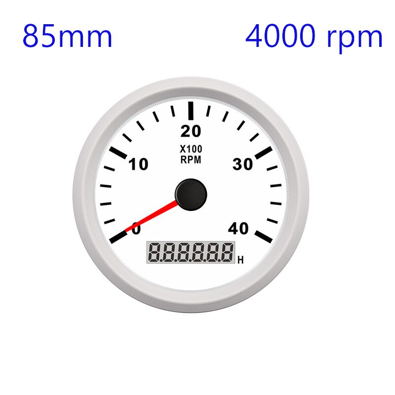 85mm REV Counter Car Boat tachometer + sensor Car Truck Tacho Marine RPM Meter with LCD Hourmeter 4000 RPM Red Backlight 12V/24V: White 4000 rpm