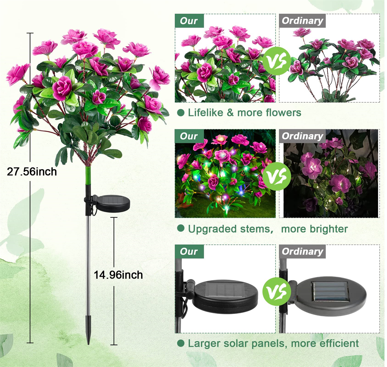 Led-solcellelampe vanntett azalea-solcellelampe utendørs dekorativ for hage, plen, stibelysning, bryllupsdekor