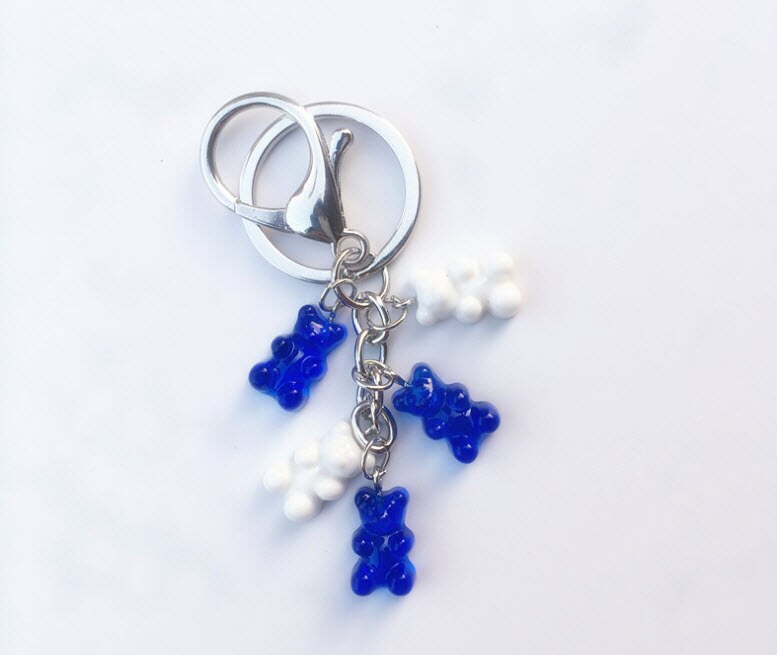 LLavero de oso de estilo coreano, adorno para coche, colgante de llaves, oso de color caramelo para decoración de bolso para niñas: Azul real