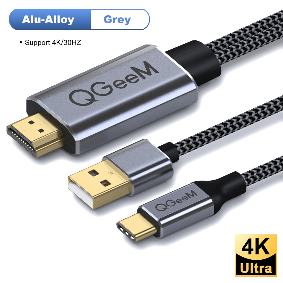 QGeeM-Cable USB tipo c 3,1 HDMI, adaptador Thunderbolt Compatible con MacBook, Samsung S8, Huawei Mate 10, convertidor tipo C a HDMI: 4K30HZ with Power / 1,8 m