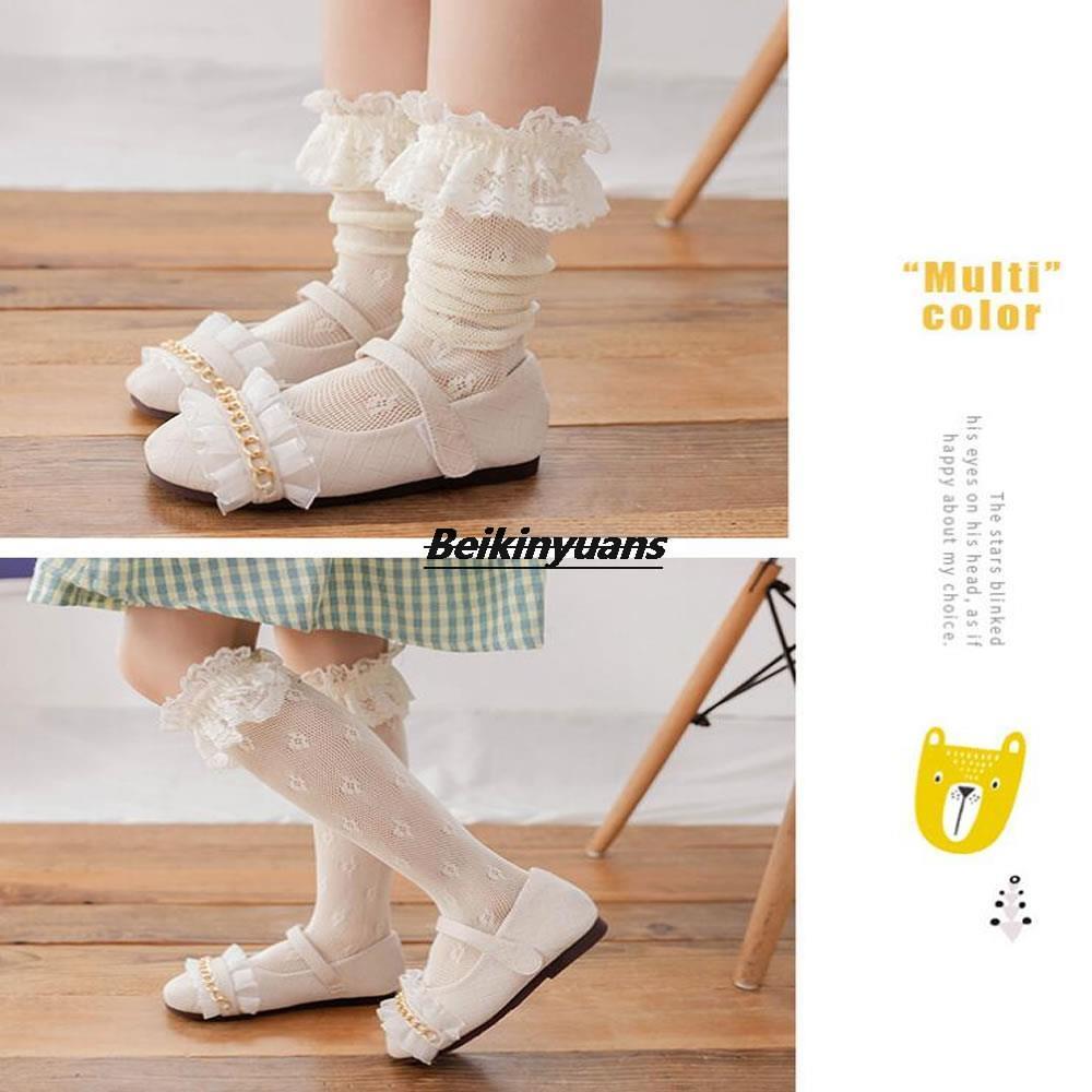 Thin summer children's socks Lolita hollow lace women's white tube pile socks cute lace socks