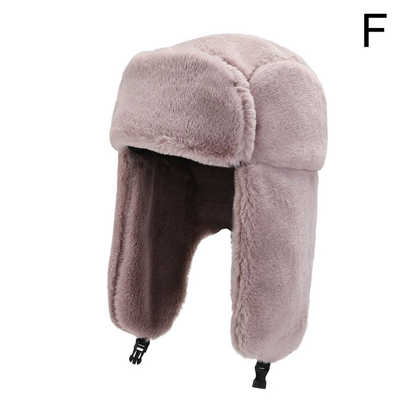 Winter Hat Women Men Faux Fur Solid Color LeiFeng Cap Russian Bomber Hat Ski Hat Warm Earmuffs Thicken Ear-flapped Hat: F