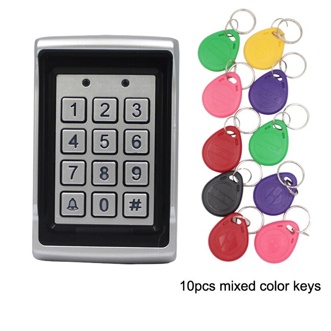 Carcasa de Metal para 1000 usuarios, teclado de tarjeta RFID de 125KHZ con retroiluminación, Control de puerta, sistema de Control de acceso de código independiente A07: AC 10 color keys