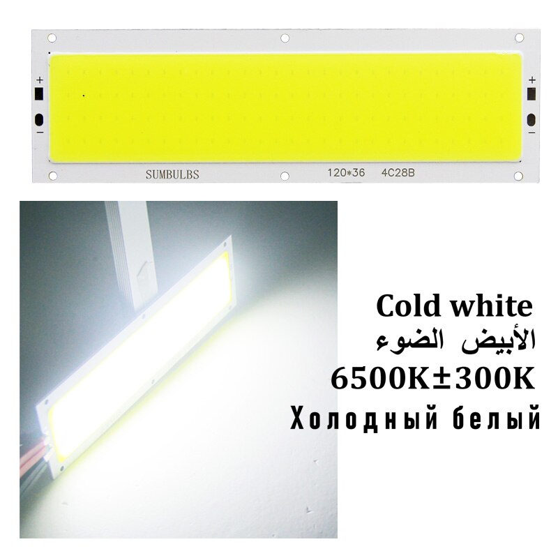 SUMBULBS 1200LM 12W DC 12V COB LED Light source Bulb 12CM 120*36mm LED Strip 5 colors Panel Module Light Emitting Diode: Cold white