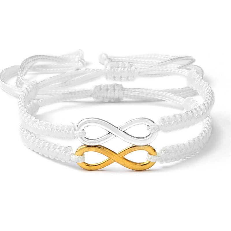 2 Stks/set Infinity Gevlochten Kit Armband Zwart/Wit Touw Vriendschap Liefde Koppels Charm Verstelbare Armbanden Mode-sieraden Cadeau: White set
