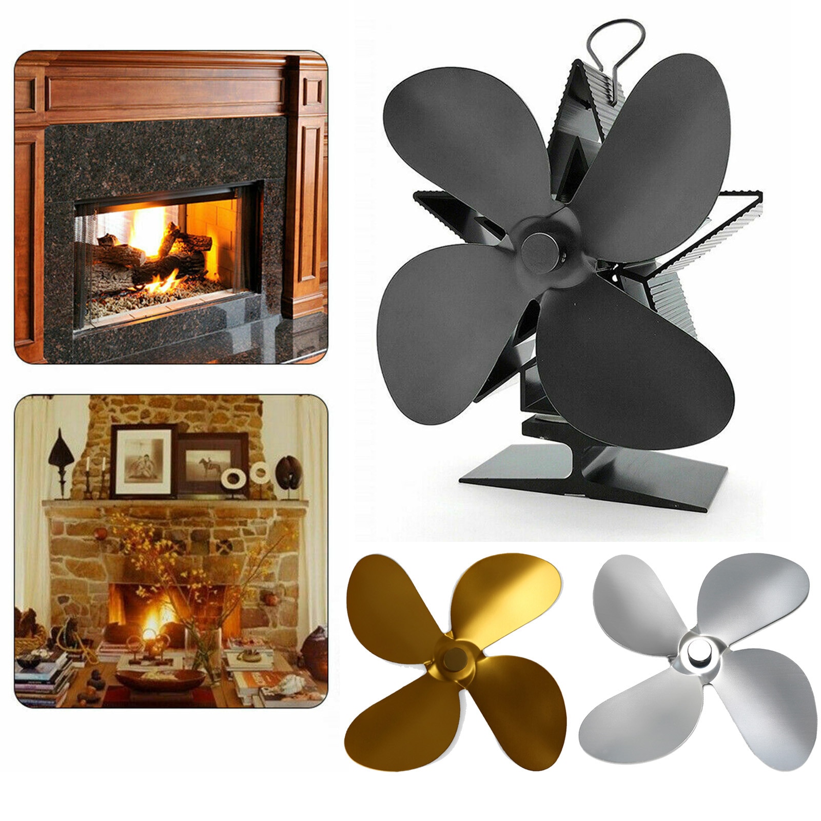 4 Blade Warmte Aangedreven Kachel Fan Blade Komin Log Hout Brander Fan Blade Efficiënte Warmteverdeling Haard Fan Blade