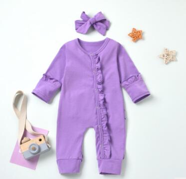 -né bébé fille automne tenues, mignon à manches longues bouton bas à volants barboteuse + bandeau 2 pièces ensemble de vêtements: 6M