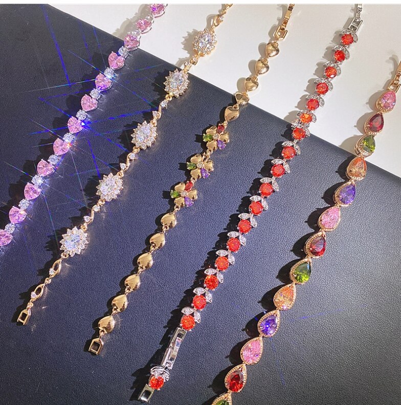 European and American heavy industry colorful zircon bracelet gold plated colorful rose gold bracelet