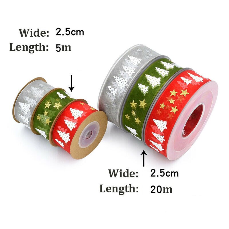 5m wire edge ribbon Merry Christmas Christmas Green Red Deco Ribbon Streamers Festival Decoration