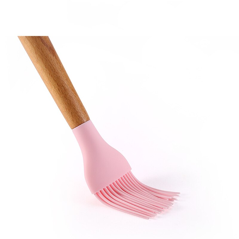 11 st silikon köksredskap set, rosa massivt trä handtag med förvaringslåda, köksutrustning kit köksredskap tillbehör