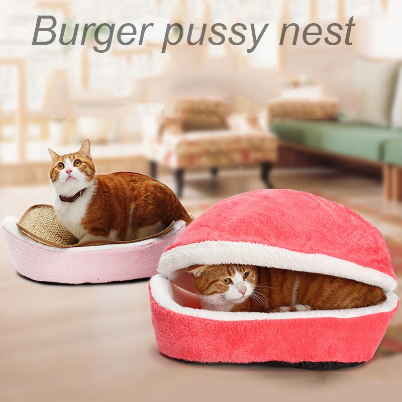 Sac de couchage pour chat, canapés, coussin pour chien, Hamburger, court, en peluche pour petit lit, , pour chiot, coussin pour nid, produits pour animaux domestiques