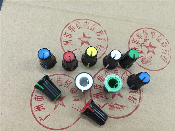 15 stks D gat Half-as potentiometer Plastic knop caps W11.5MM * H16MM/2 stks geel + 2 stks wit + 2 stks rood + 2 stks blauw + 2 stks groen