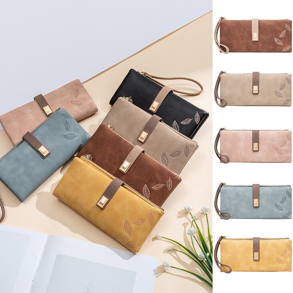 Women's Long Retro Wallet Frosted Leaf Buckle Zip Women's Handbag Wallet Women's Long Retro Wallet Frosted Leaf#g30