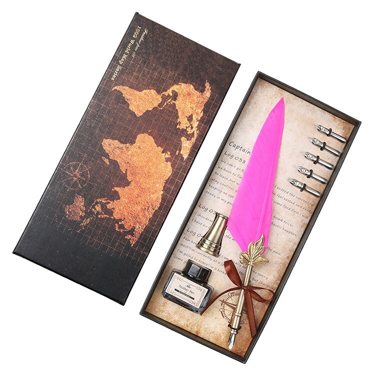 Vintage Antieke Veer Dip Pen Metalen Nibbed Pen Inkt Schrijven Quill Plakboek Veer Pen Set Creatieve Vulpen: 8