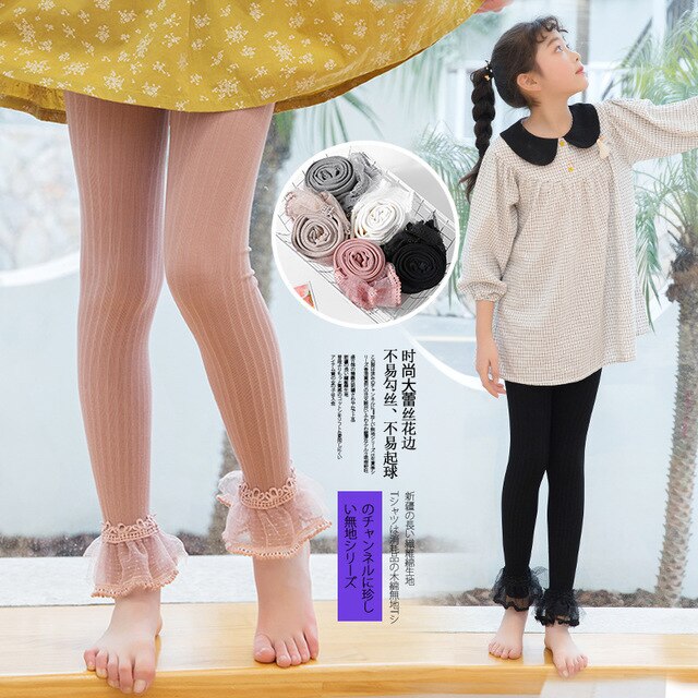 Leggings printemps-automne pour filles | Vêtements pour enfants, pantalon en coton doux, respirant, mignon, en dentelle,