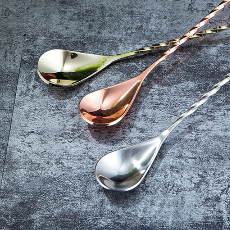 DIY Mixing Cocktail Spoon Stainless Steel Spiral Pattern Bar Coffee Stirring Spoon Stir Spoons Bar Tool Bartender Tools