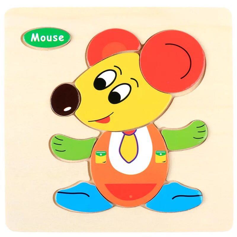 Di Puzzle Trama di Legno Animale Giocattoli Educativi di Apprendimento Precoce per I Bambini Per Bambini di Scuola Materna AN88: mouse