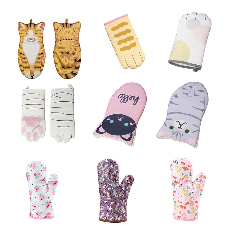 3D dessin animé chat pattes four mitaines longue coton cuisson isolation micro-ondes résistant à la chaleur anti-dérapant gants Animal 1PC