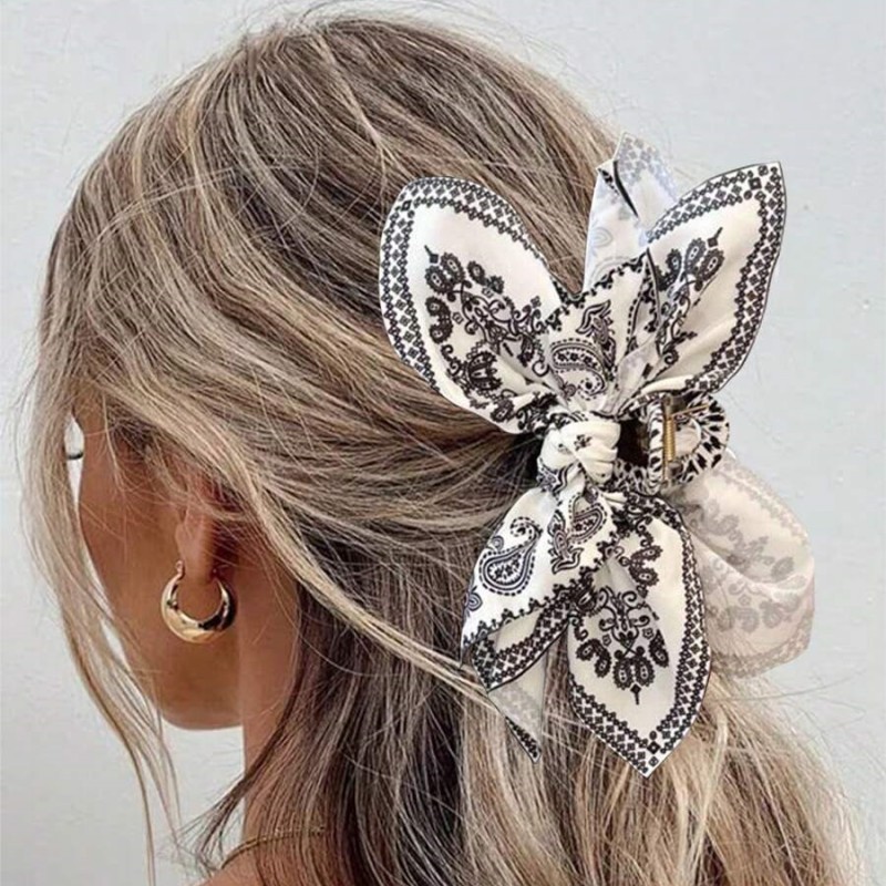 1 stuk dameshaarclip met dubbelzijdig paisley-patroon en strik, trendy haaraccessoire voor dames, perfect voor een zomerse strandvakantie.