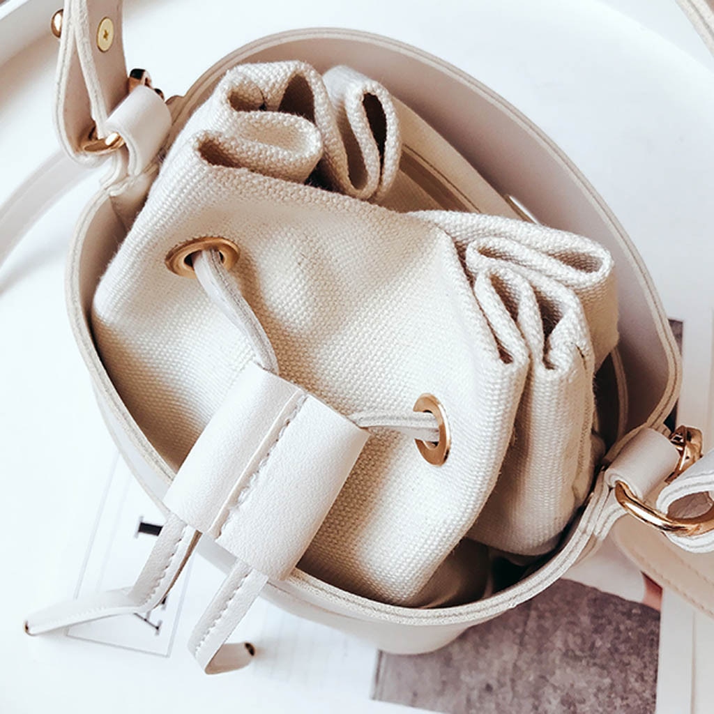 Aelicy Multi-layer Handbag Women's Hollowed Single Shoulder Bag Solid String Closure Softback Messenger Bags Bucket Pu