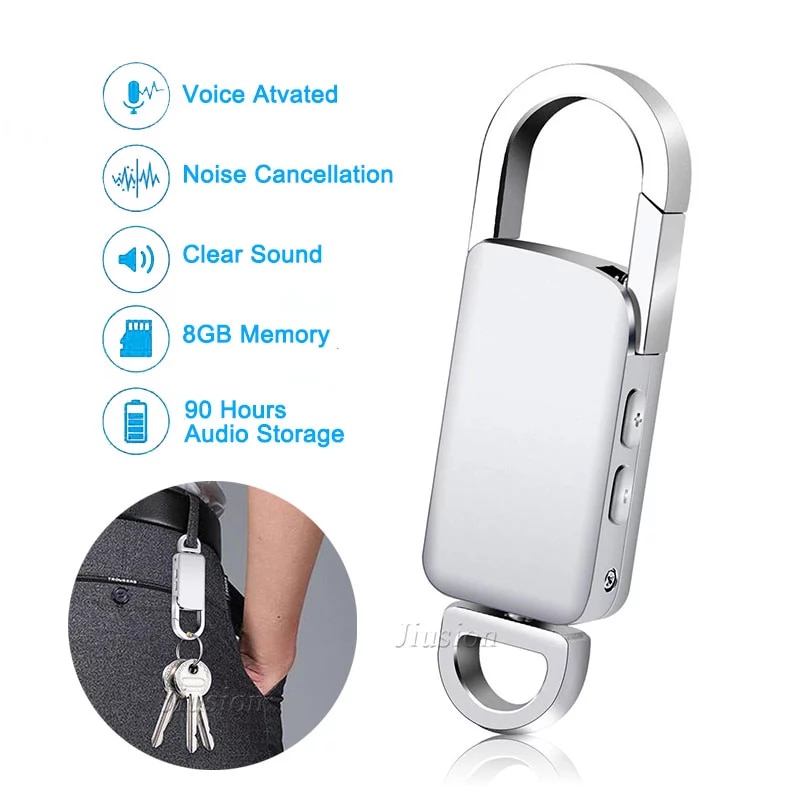 Sleutelhanger 8Gb Digitale Voice Recorder Voice Activated Opname Usb Flash Drive Zilver Audio Sound Dictafoon Draagbare MP3 Speler